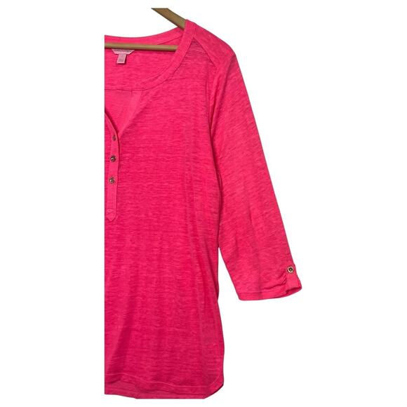 Lilly Pulitzer Shirt Womens Large Linen V Neck Henley Button Lightweight Beach - Picture 5 of 13